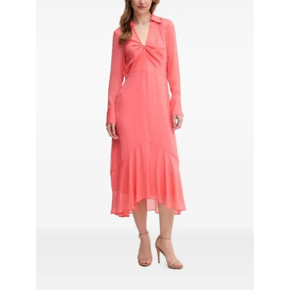 DKNY Coral Twist Front Sheer Midi Dress NWT Size 4 MSRP $139
